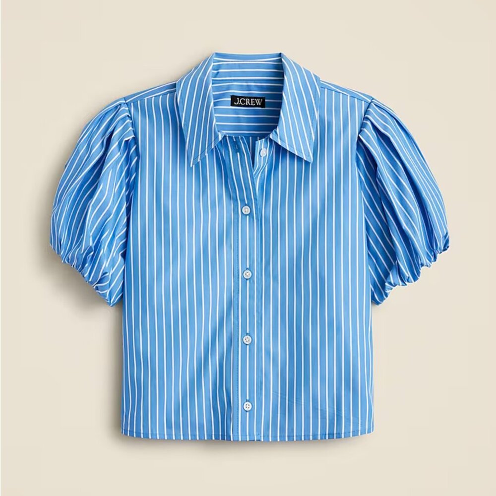J Crew Gamine puff-sleeve shirt in stripe